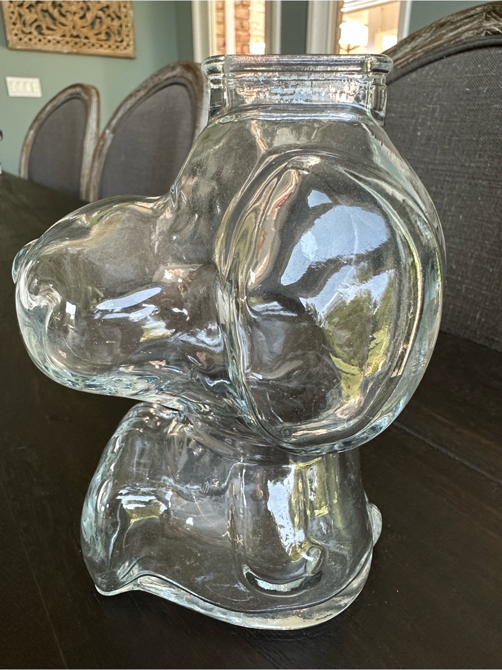 Clear Glass Snoopy Bank. Vintage bank.